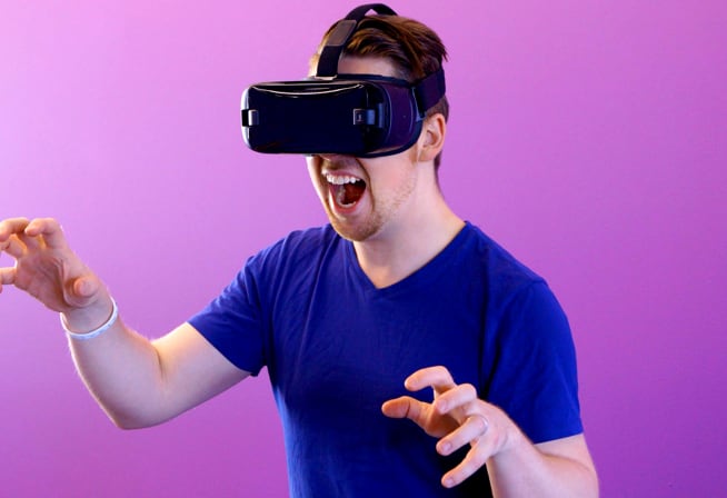 person using a virtual reality 3D video glasses